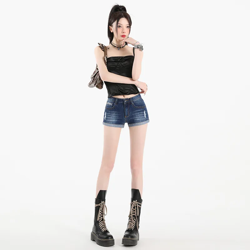 ZAZN Denim Shorts Women's Dark Blue-3