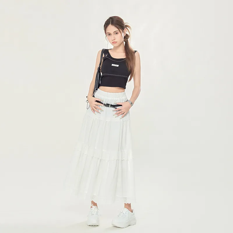 ZAZN Casual Long Skirts Women's White-4