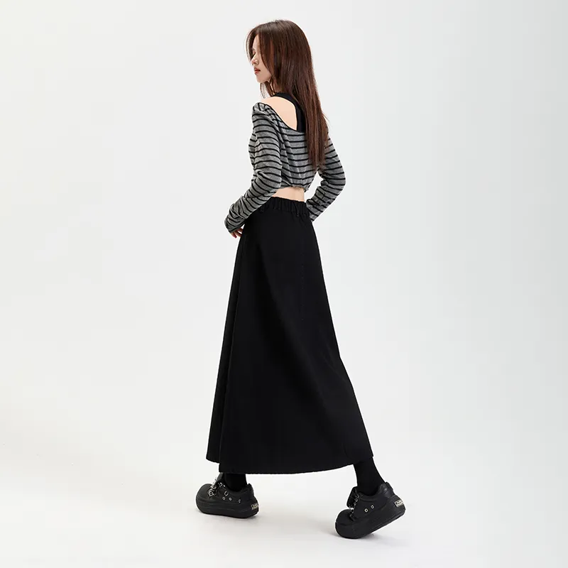 ZAZN Denim Long Skirts Women's Black-5