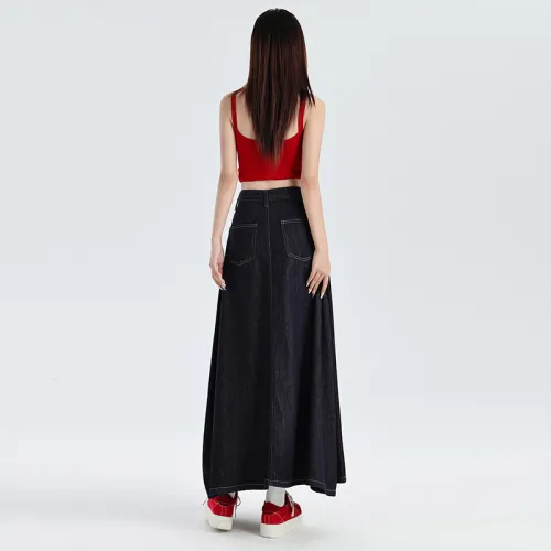 ZAZN Denim Long Skirts Women's Dark Blue