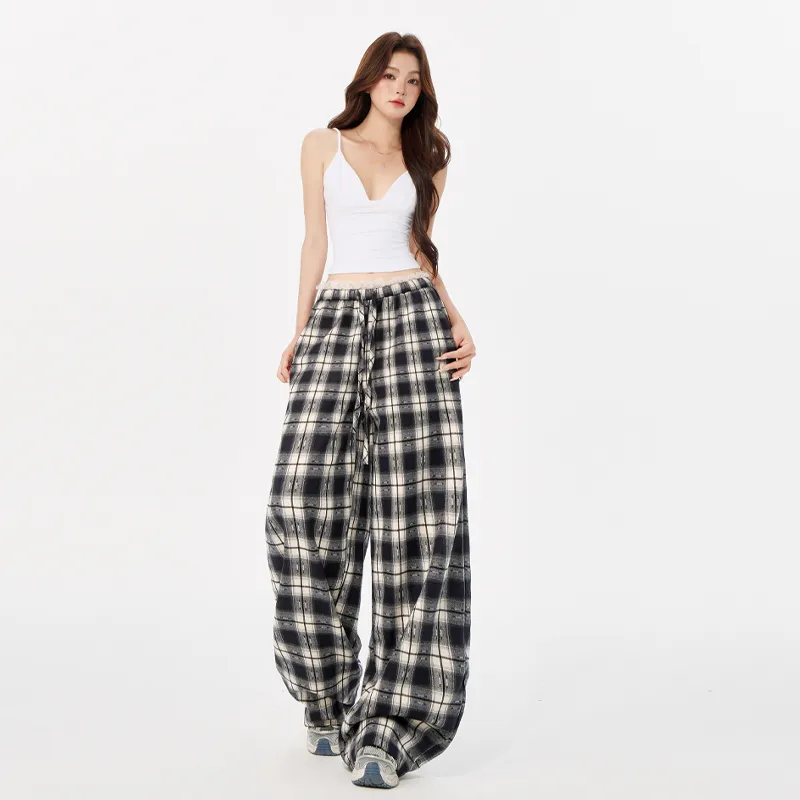 ZAZN Casual Pants Women's Lace Trim Plaid-8