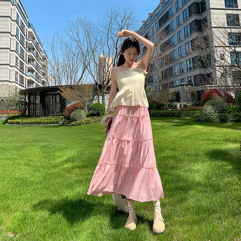 ZAZN Casual Long Skirts Women's White-3