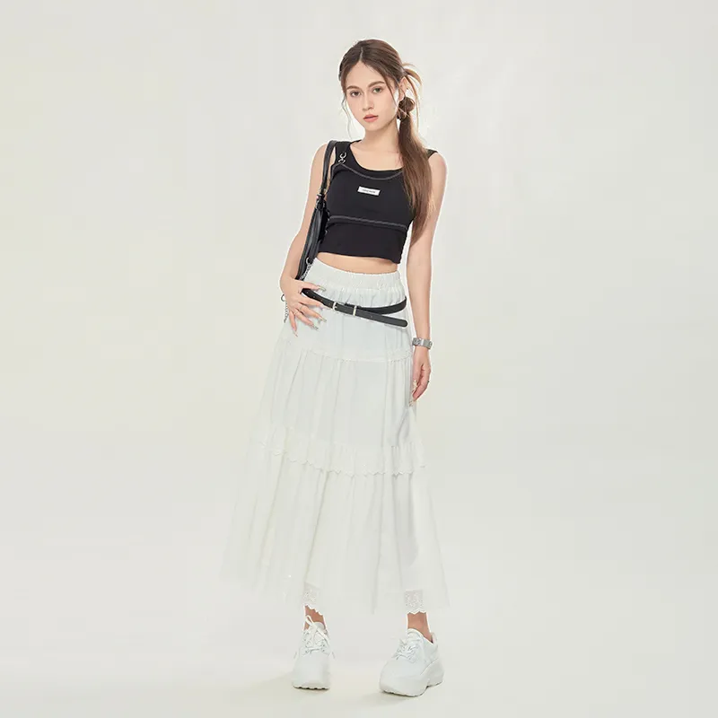 ZAZN Casual Long Skirts Women's White-6