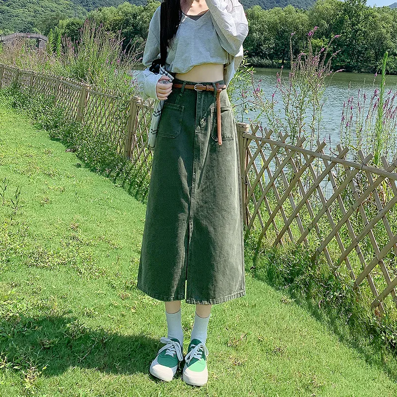 ZAZN Denim Long Skirts Women's Dark Blue-12