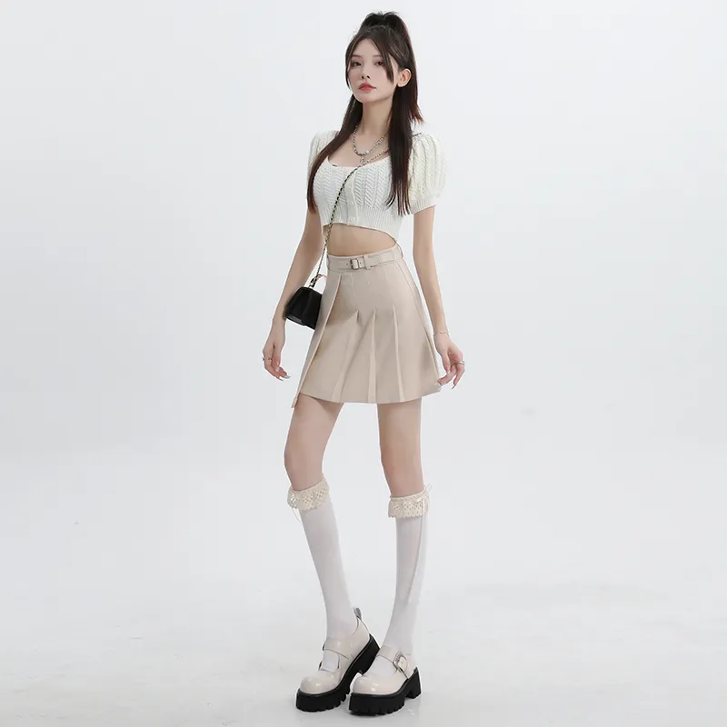 ZAZN Casual Short Skirts Women's Cream Apricot-5