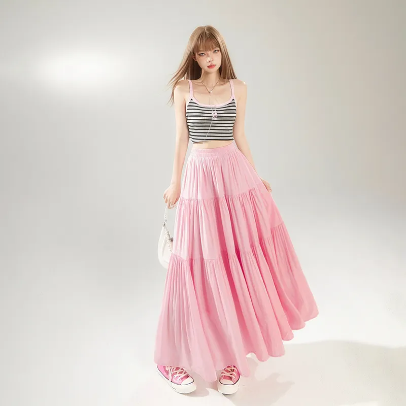 ZAZN Casual Long Skirts Women's Pink-2