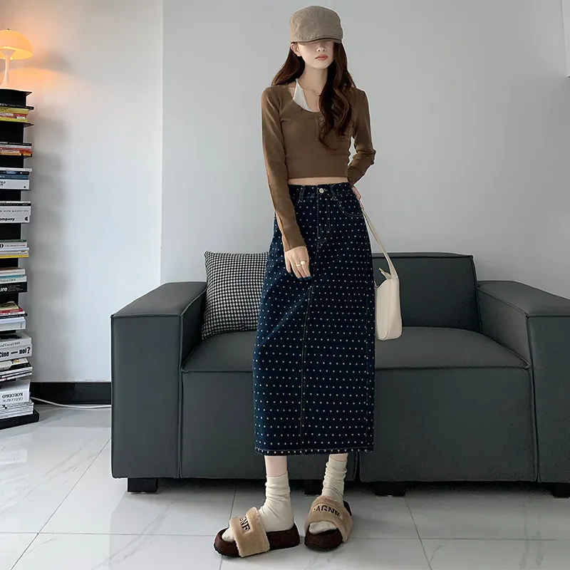 ZAZN Denim Long Skirts Women's Nostalgic Blue-2