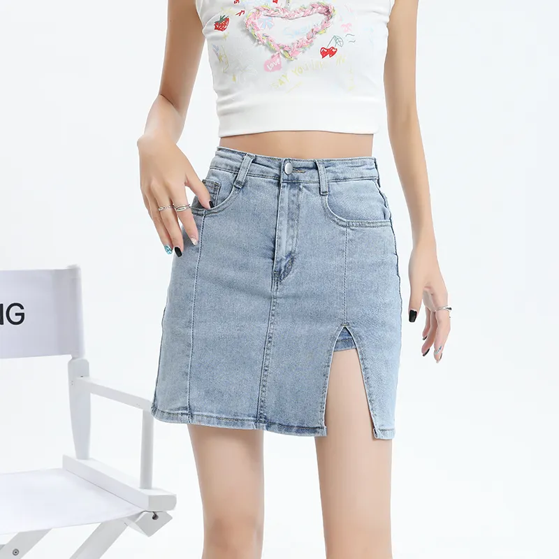 ZAZN Denim Short Skirts Women's Light Blue-4