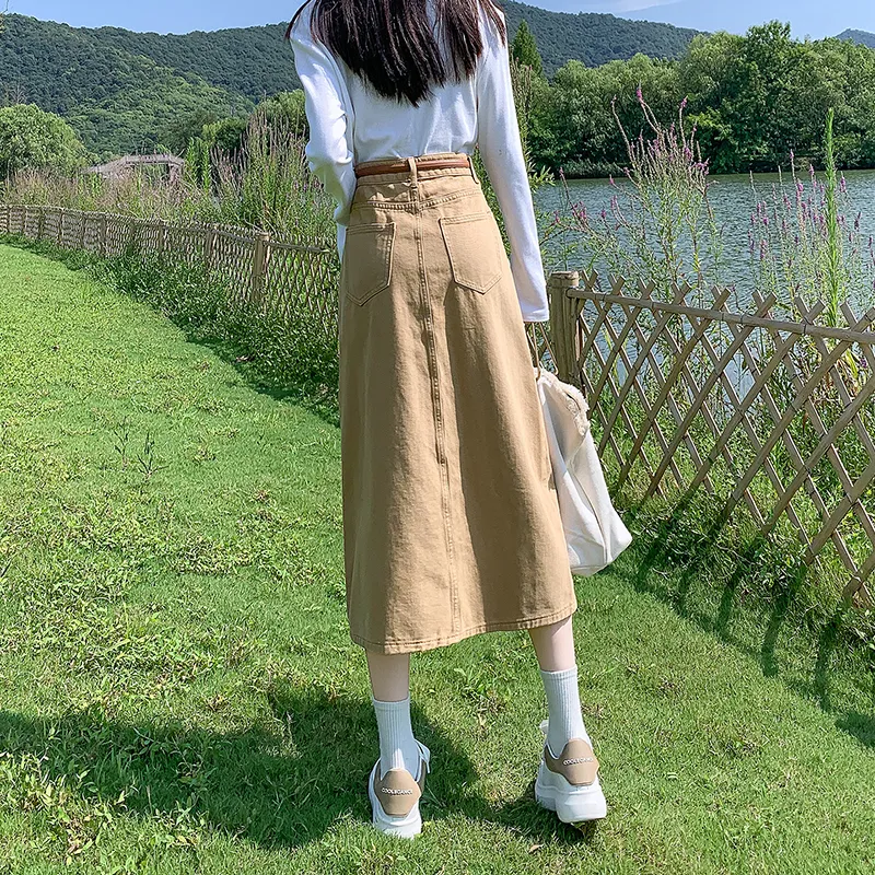 ZAZN Denim Long Skirts Women's Dark Blue-34