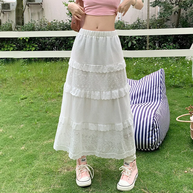 ZAZN Casual Long Skirts Women's White-2