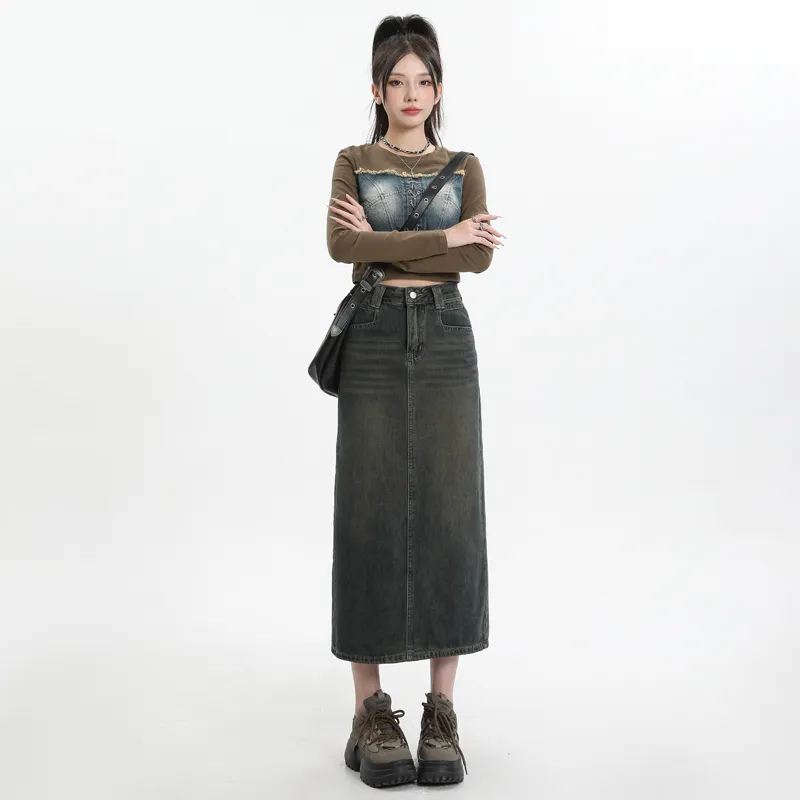 ZAZN Denim Long Skirts Women's-2