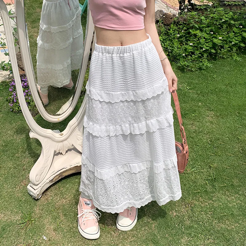 ZAZN Casual Long Skirts Women's White-3