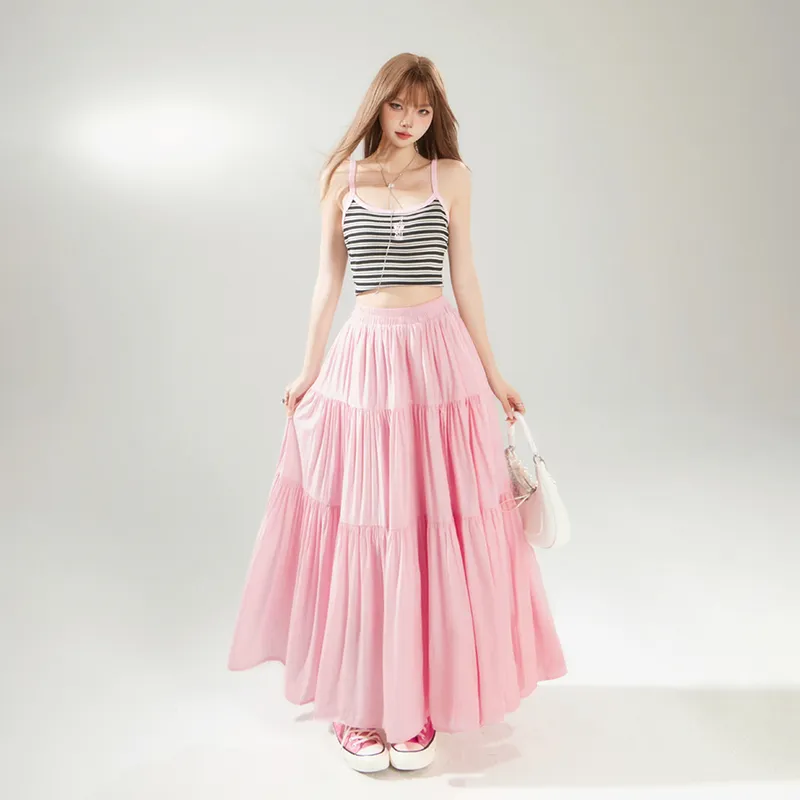 ZAZN Casual Long Skirts Women's Pink-4