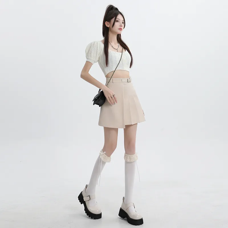 ZAZN Casual Short Skirts Women's Cream Apricot-3