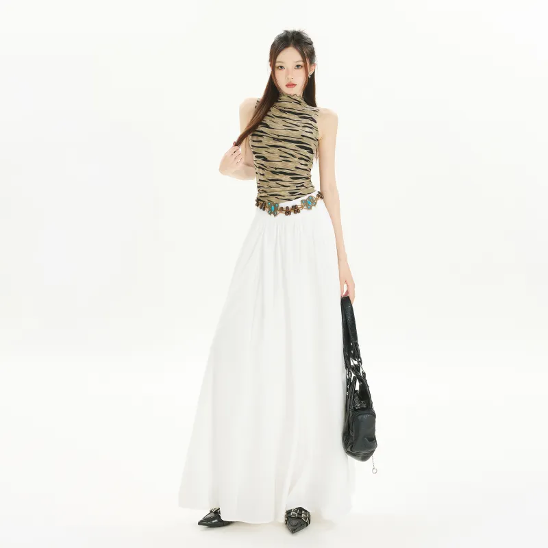ZAZN Casual Long Skirts Women's White-5