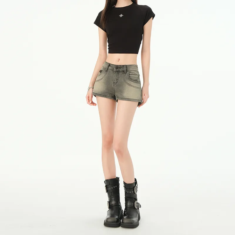 ZAZN Denim Shorts Women's Stone Gray-4