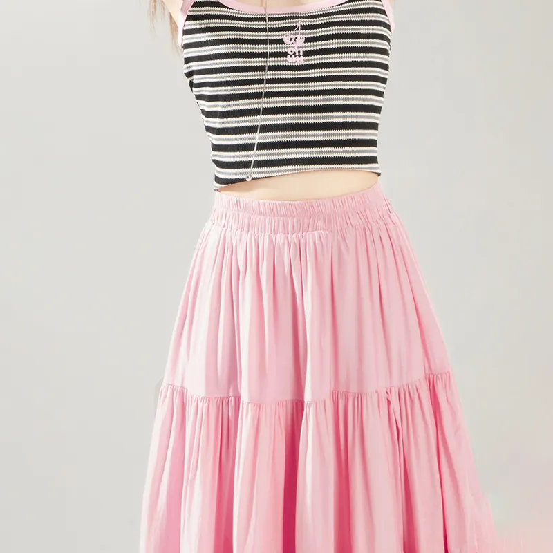 ZAZN Casual Long Skirts Women's Pink-6