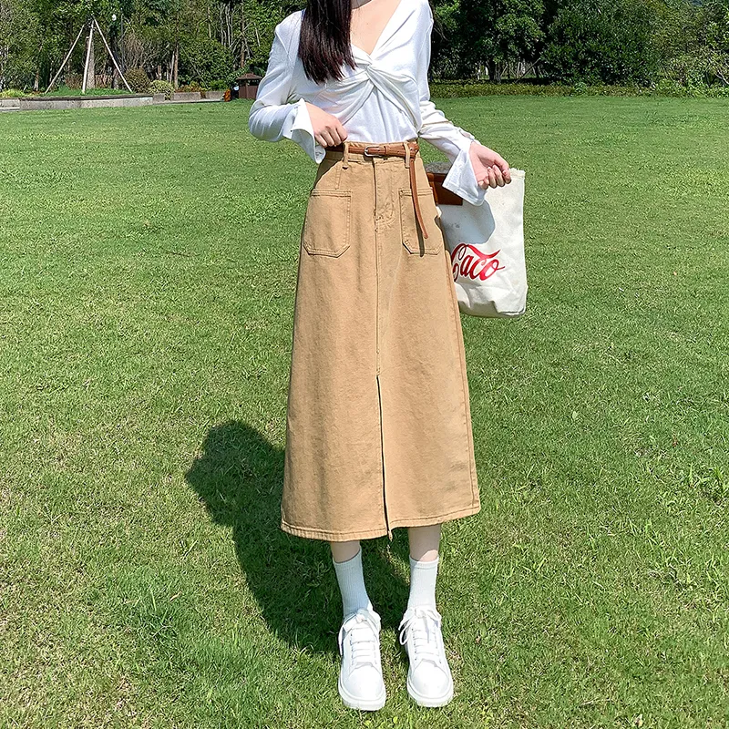 ZAZN Denim Long Skirts Women's Dark Blue-30