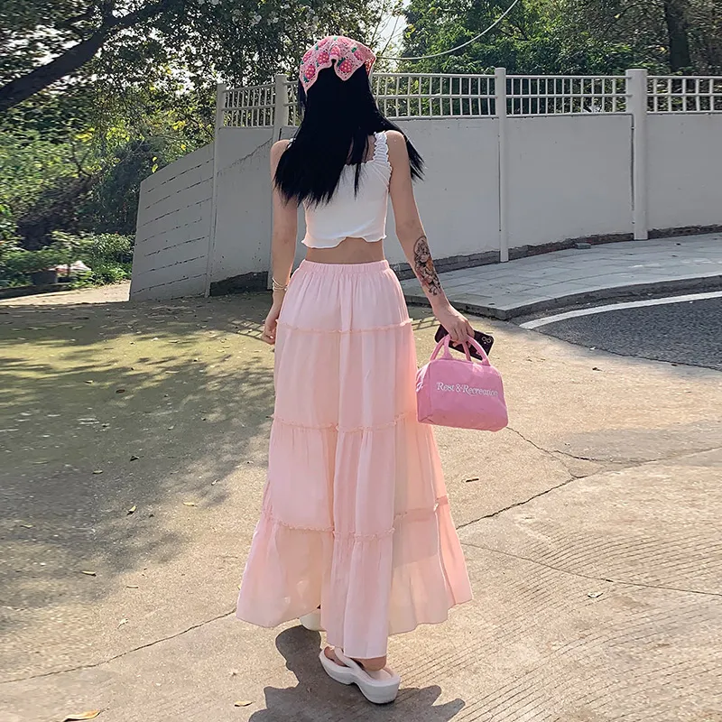 ZAZN Casual Long Skirt Women's White-6