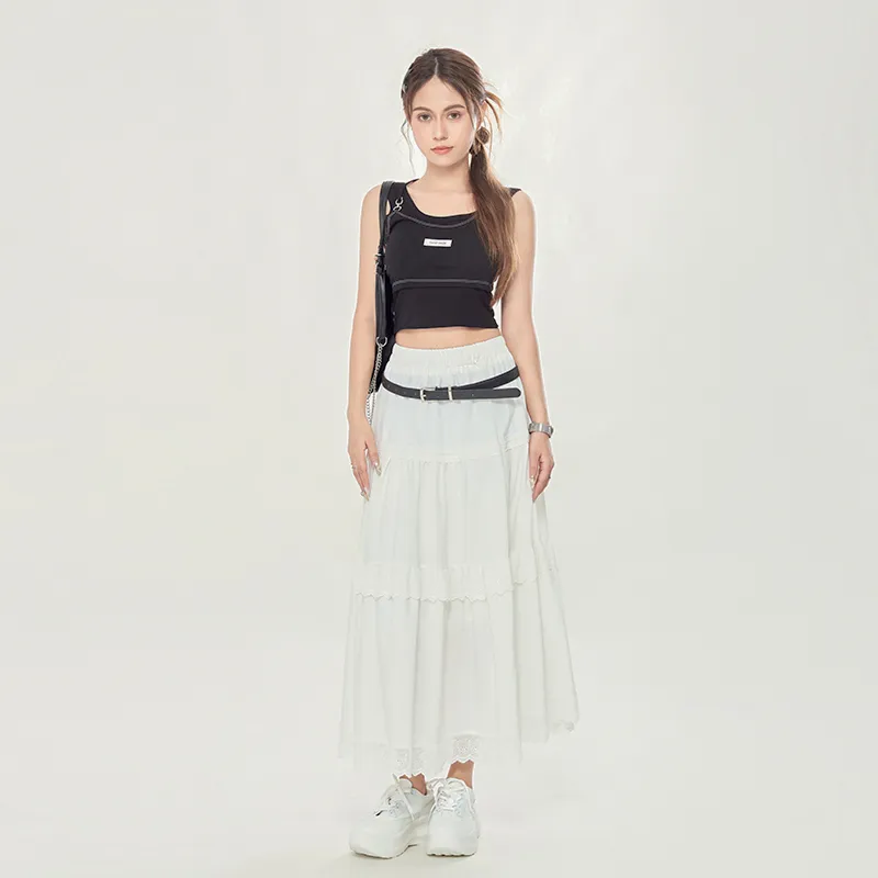 ZAZN Casual Long Skirts Women's White-3