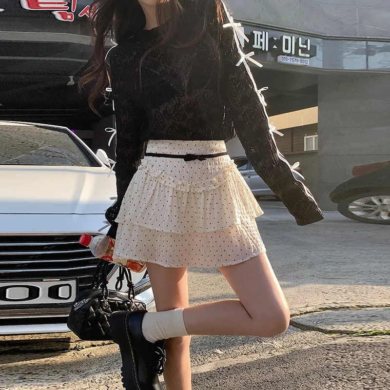 ZAZN Casual Short Skirts Women's Apricot Polka Dot-1