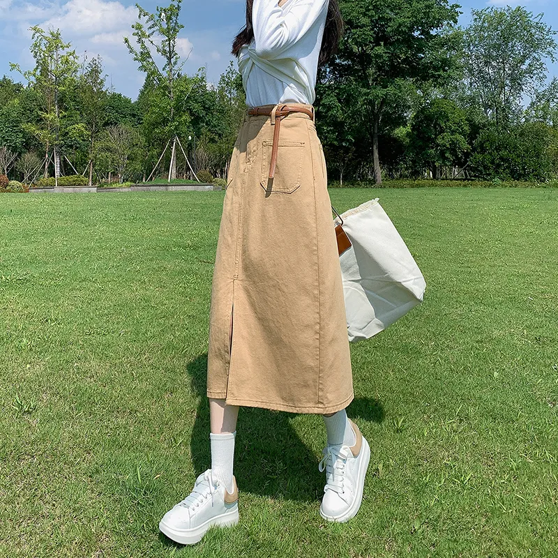 ZAZN Denim Long Skirts Women's Dark Blue-31