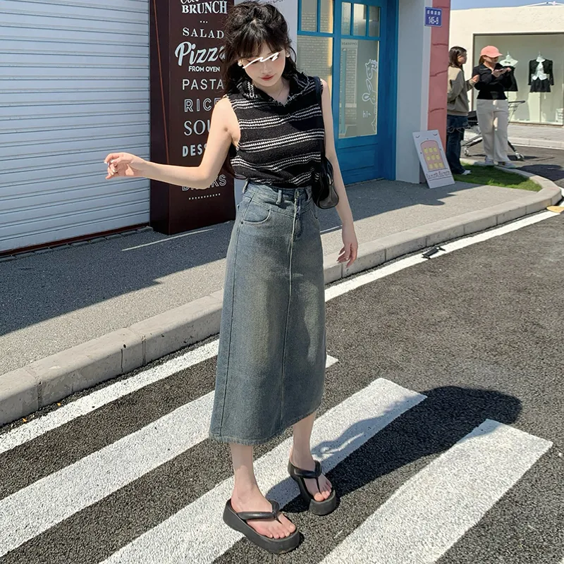 ZAZN Denim Long Skirts Women's Starry Sky Pattern-2
