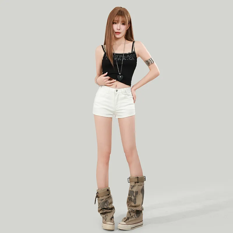 ZAZN Denim Shorts Women's White-5