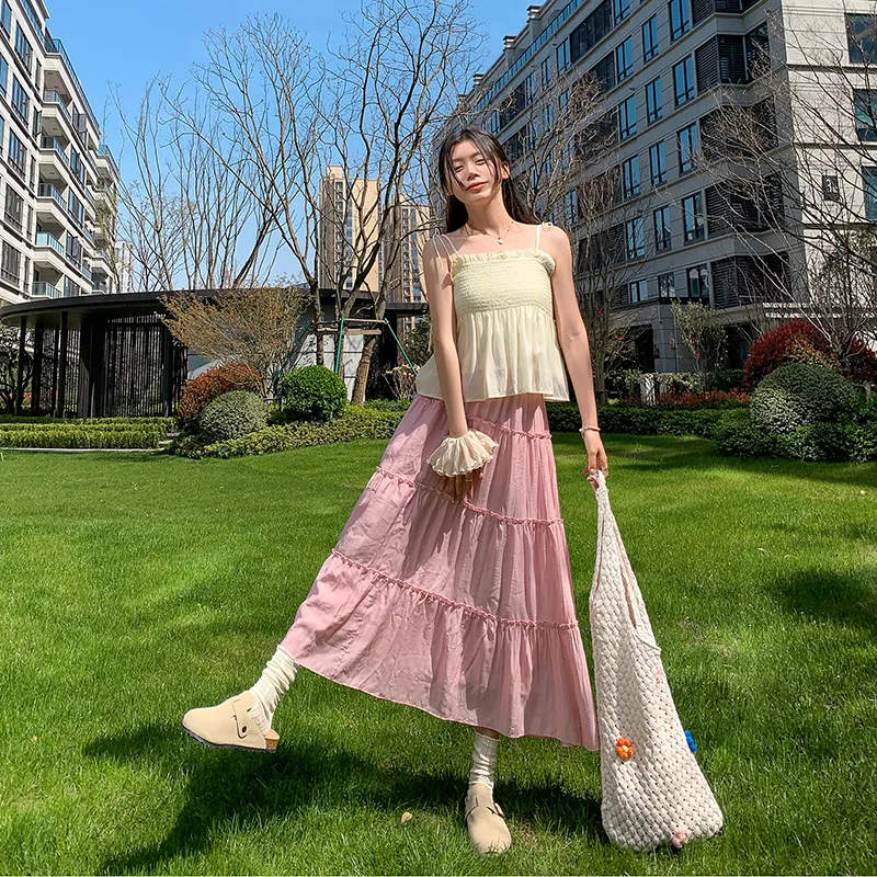 ZAZN Casual Long Skirts Women's White-4