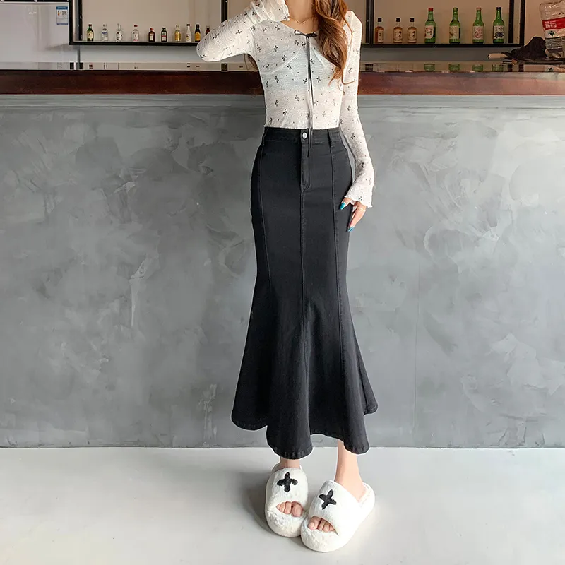 ZAZN Denim Long Skirts Women's Black-4