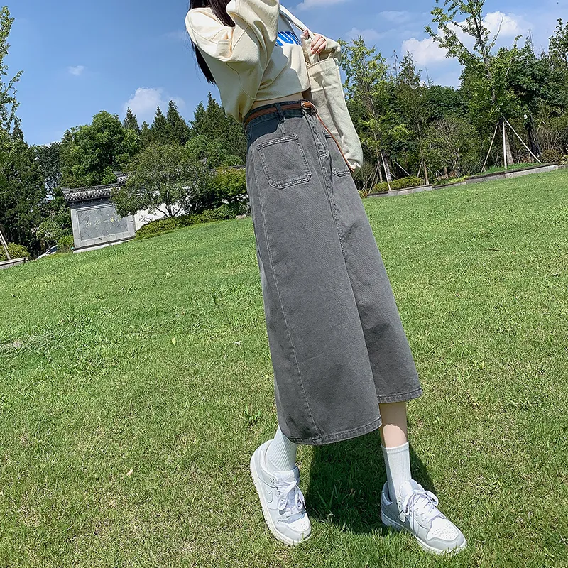 ZAZN Denim Long Skirts Women's Dark Blue-24