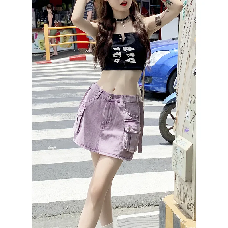 ZAZN Denim Short Skirts Women's Purple-0