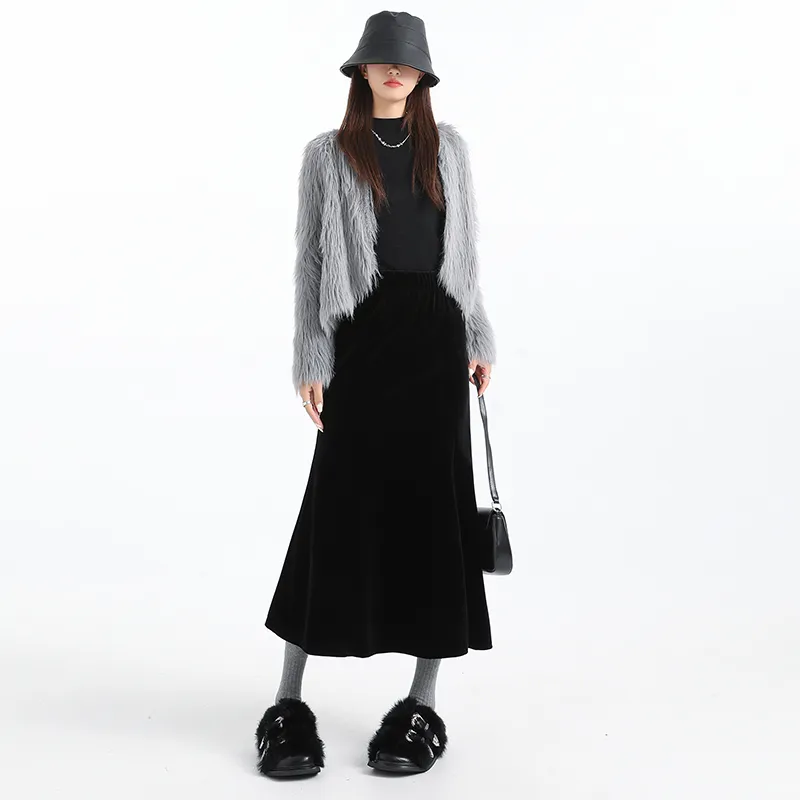 ZAZN Casual Long Skirts Women's Black-1