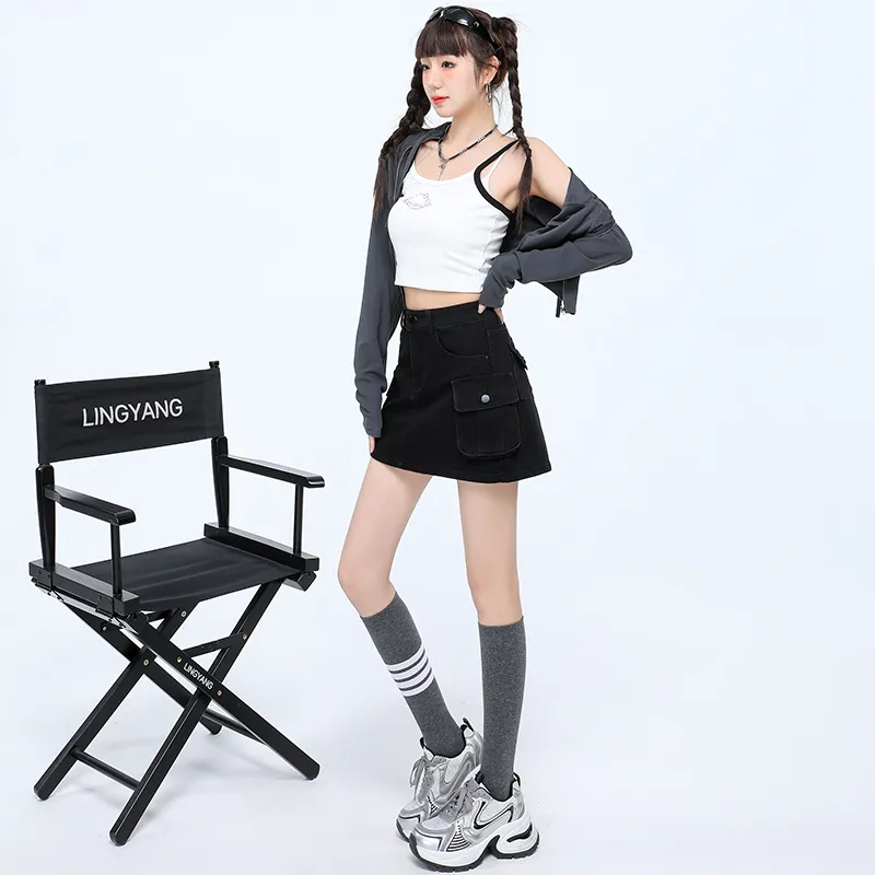 ZAZN Denim Short Skirts Women's Black-3