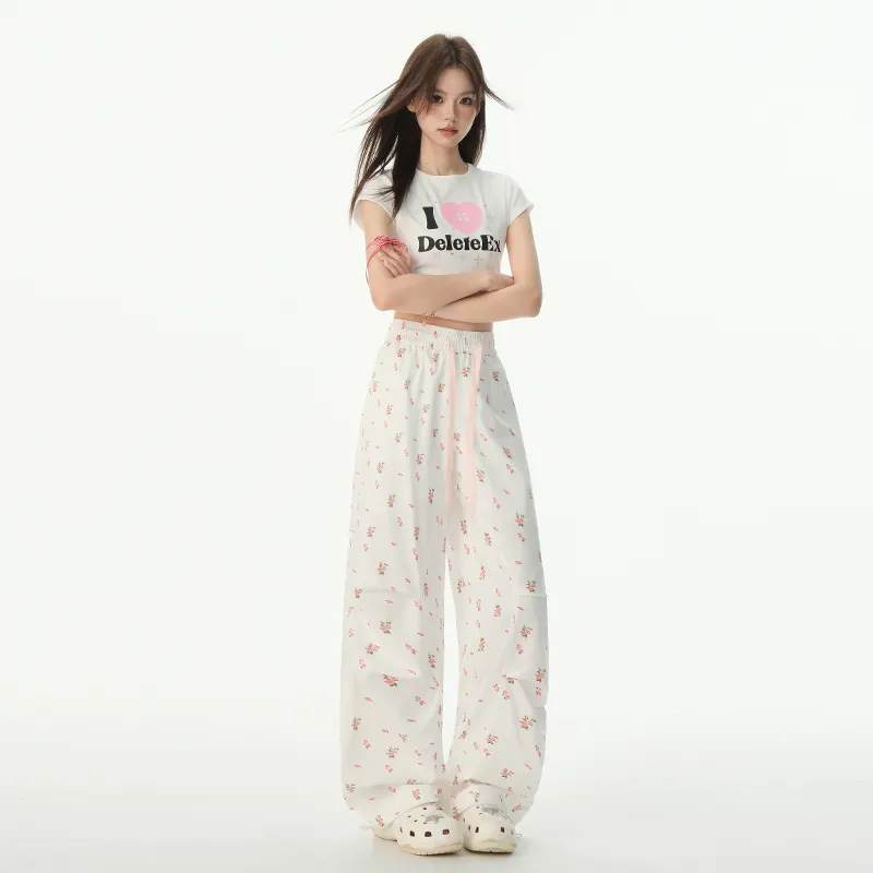 ZAZN Casual Pants Women's Pink Floral-3