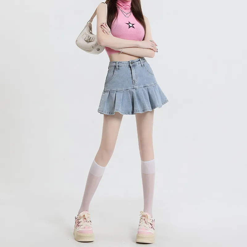 ZAZN Denim Short Skirts Women's Light Blue-3