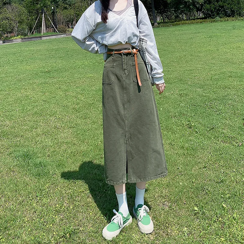 ZAZN Denim Long Skirts Women's Dark Blue-9