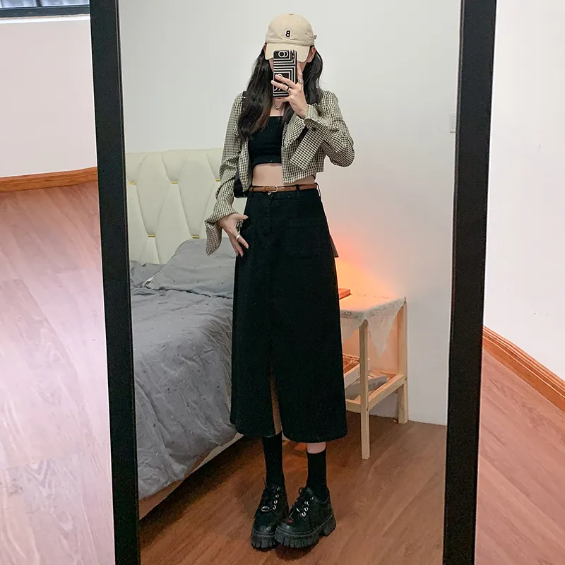 ZAZN Denim Long Skirts Women's Dark Blue-40