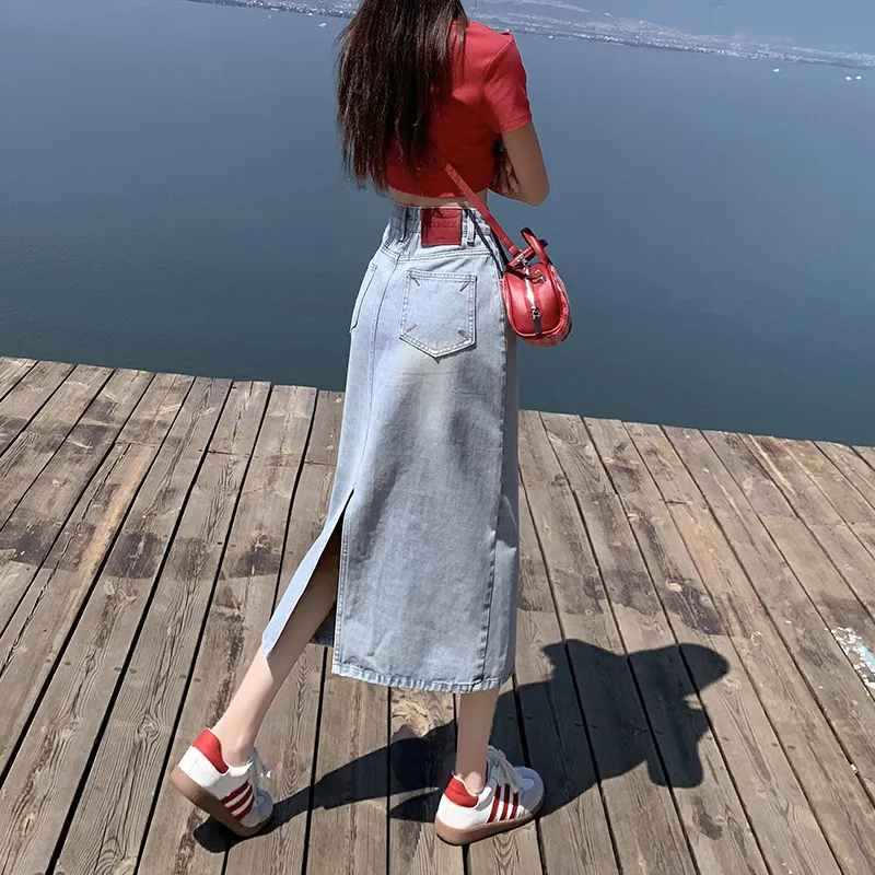 ZAZN Denim Long Skirts Women's Light Blue-2