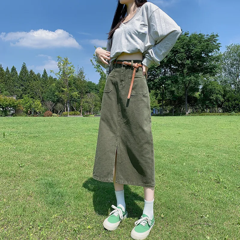 ZAZN Denim Long Skirts Women's Dark Blue-11