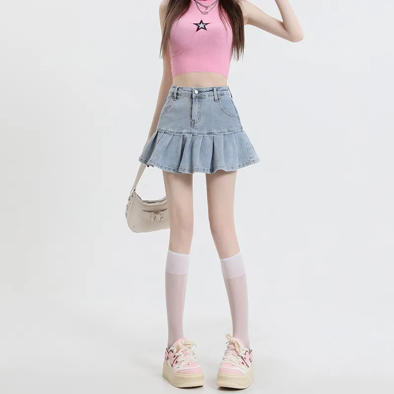 ZAZN Denim Short Skirts Women's Light Blue-4