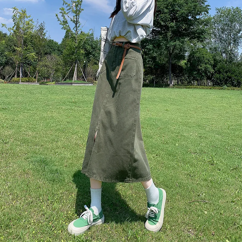 ZAZN Denim Long Skirts Women's Dark Blue-10