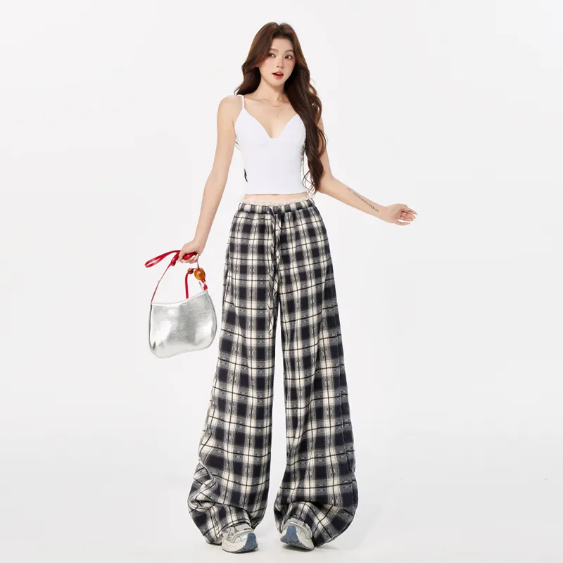 ZAZN Casual Pants Women's Lace Trim Plaid-10