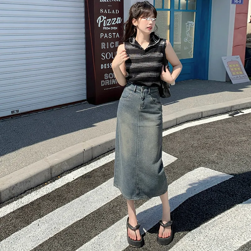 ZAZN Denim Long Skirts Women's Starry Sky Pattern-1