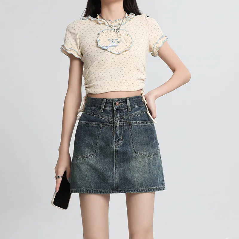 ZAZN Denim Short Skirts Women's Dirty Pink-9