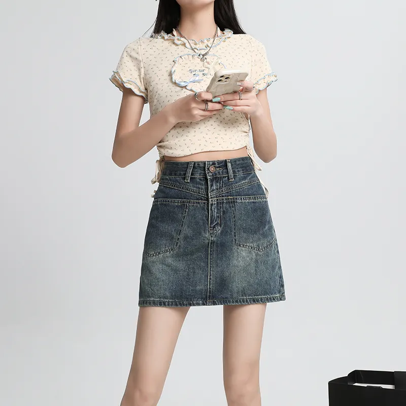 ZAZN Denim Short Skirts Women's Dirty Pink-10