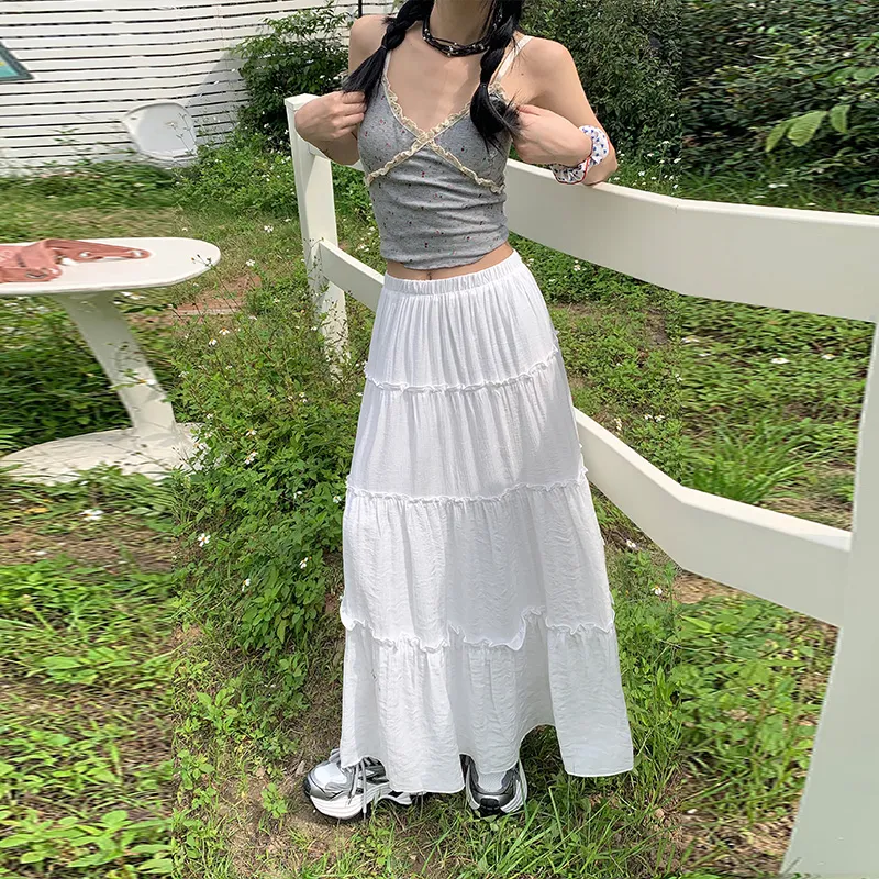 ZAZN Casual Long Skirt Women's White-3
