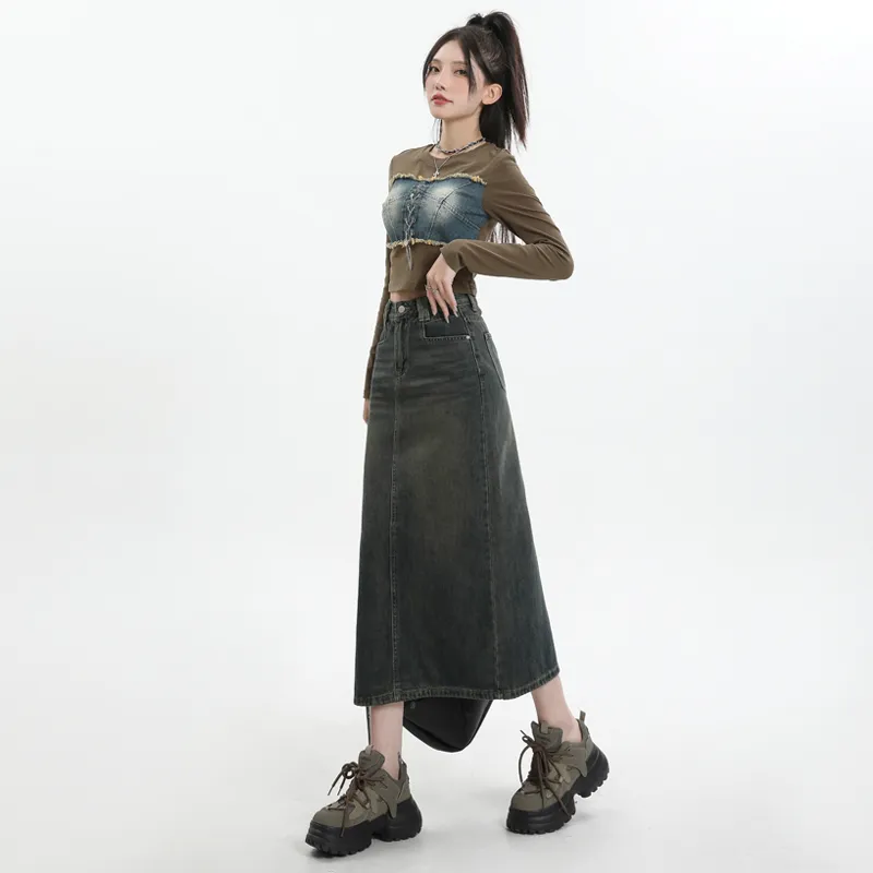 ZAZN Denim Long Skirts Women's-1