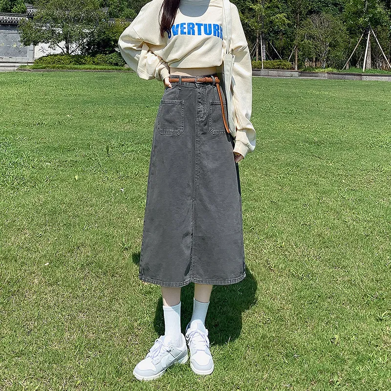 ZAZN Denim Long Skirts Women's Dark Blue-23