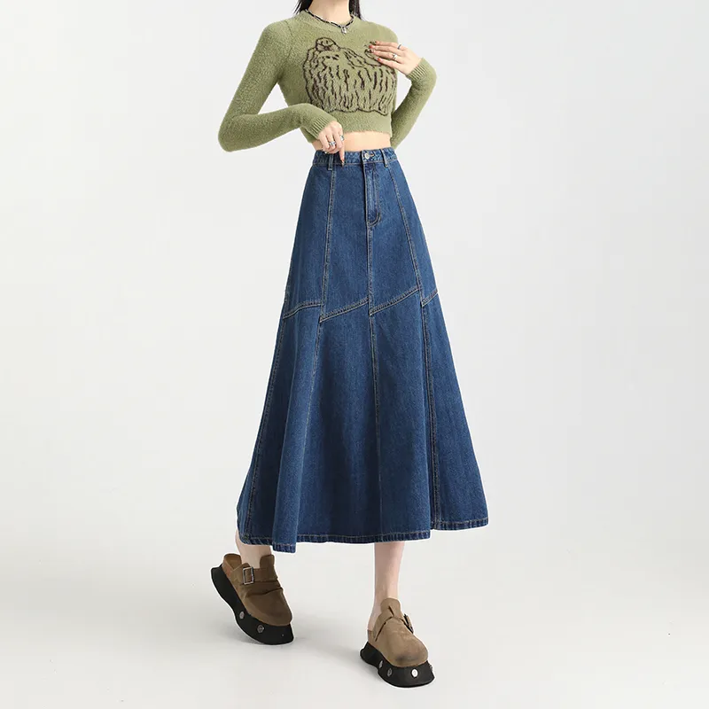 ZAZN Denim Long Skirts Women's Vintage Blue-3